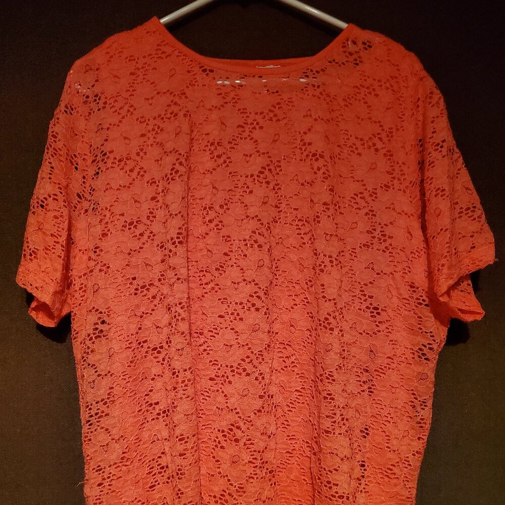 Lace Front/Lined Bon Worth Salmon Colored Shirt Size L Petit